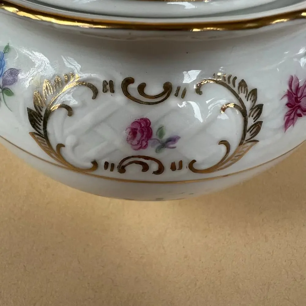 Vintage 50s Schumann Bavaria Empress Dresden Flowers Porcelain Sugar Bowl